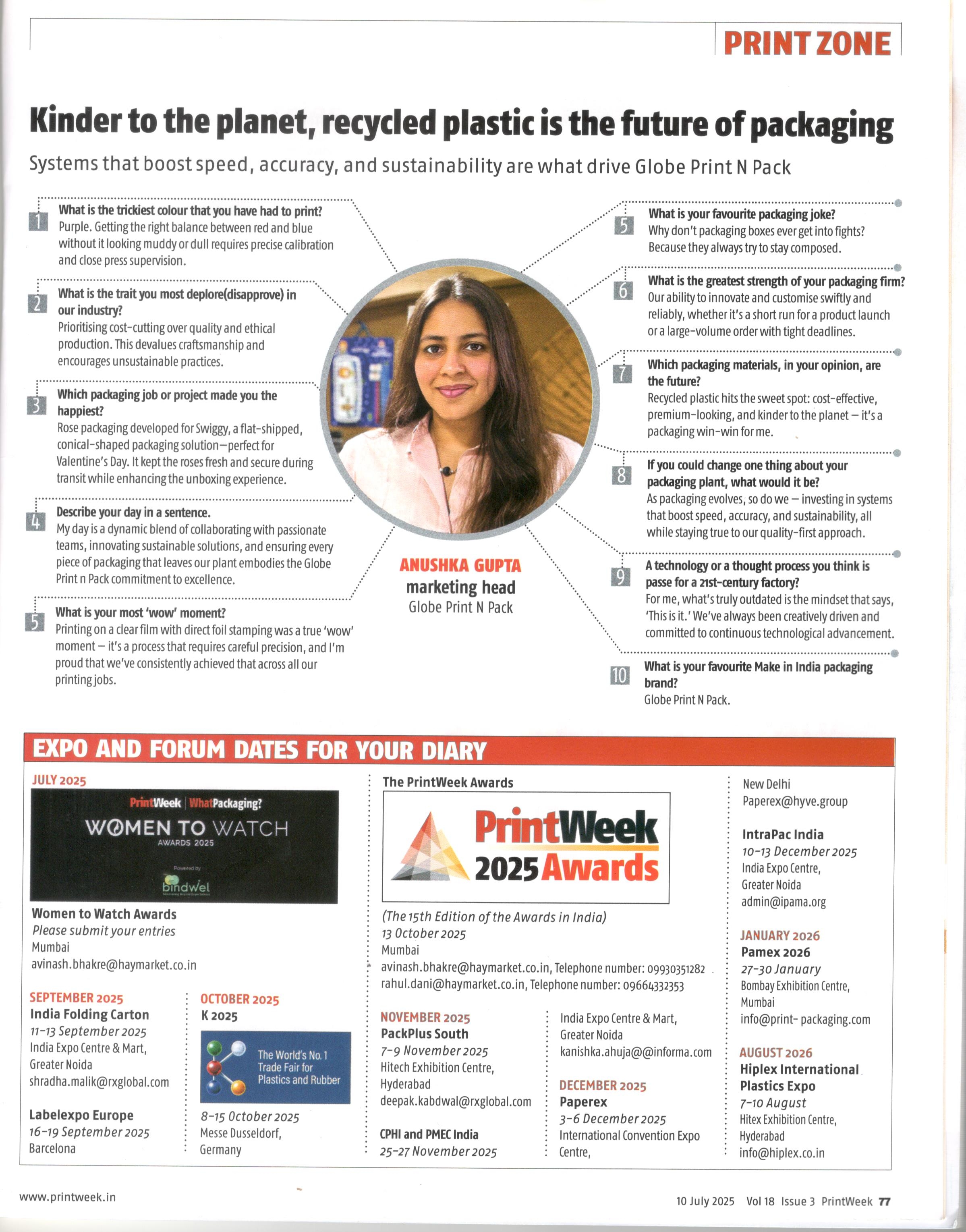 magazine scan of Printweek Magazine July 2025 for Globe Print n Pack's interview