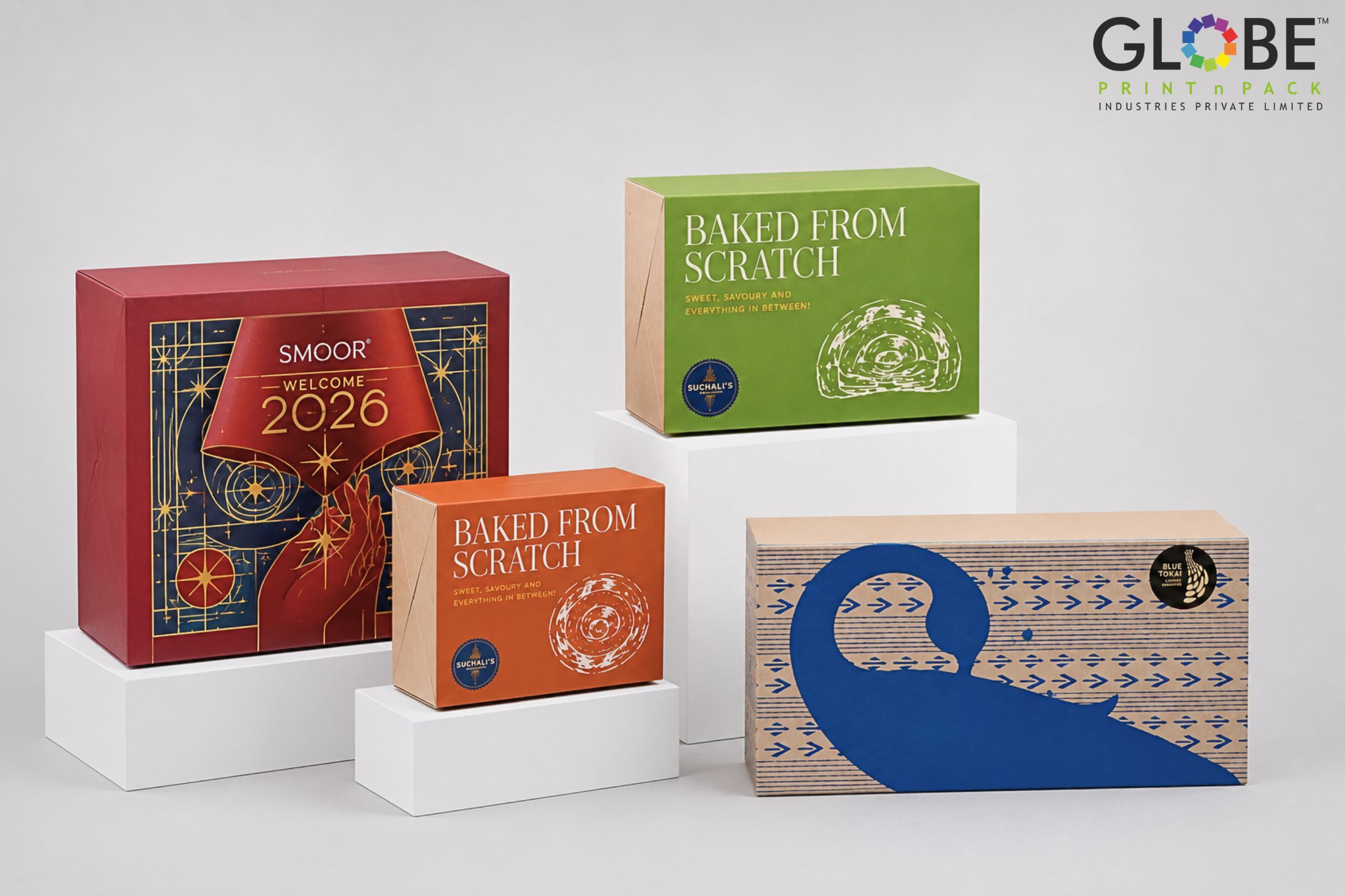 kraft food packaging boxes stacked nicely for premium photo