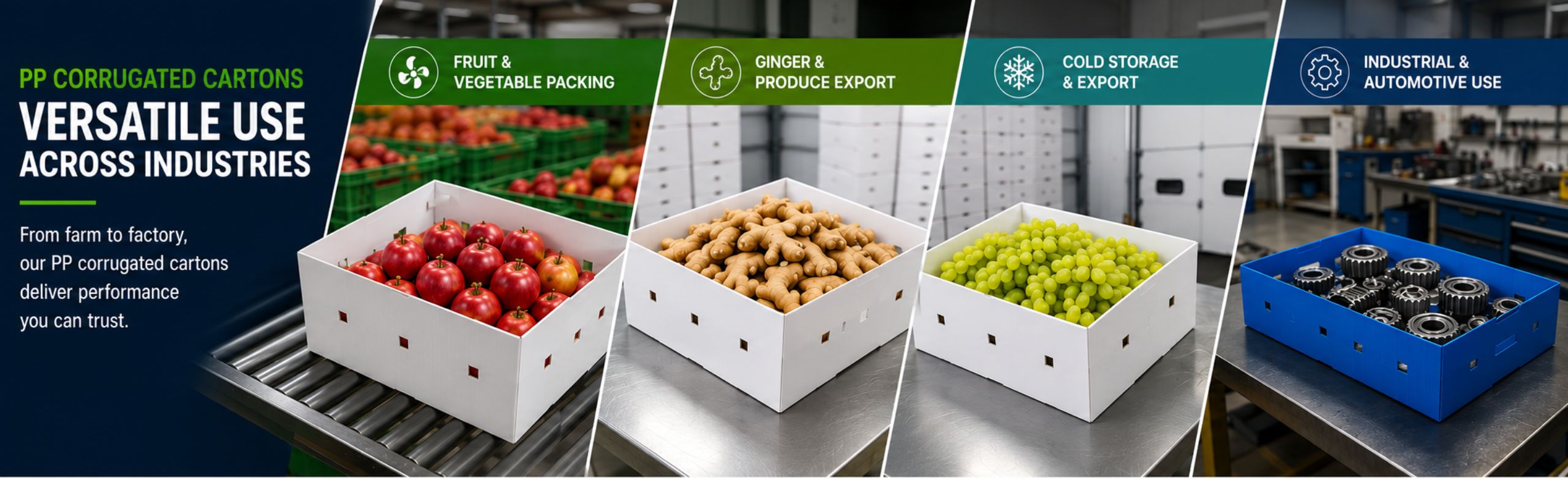 PP corrugated boxes for ginger and automobile parts